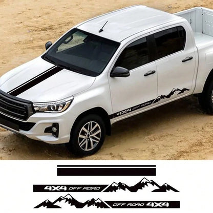 4x4 Off-Road Vehicle Door Side Skirt Sticker Set, Suitable For Off-Road Vehicles, Pickup Trucks, SUVs, Striped Car Hood Vinyl Stickers, Car Decoration Accessories