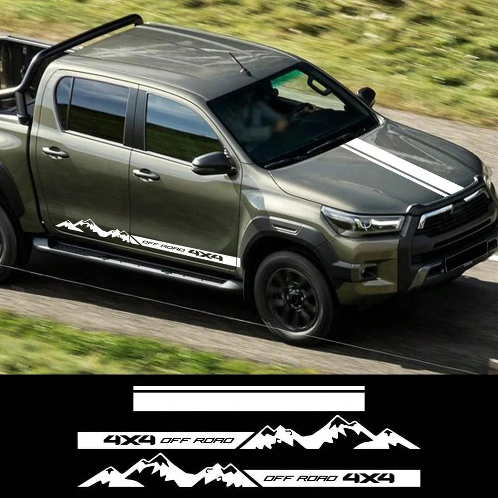 4x4 Off-Road Vehicle Door Side Skirt Sticker Set, Suitable For Off-Road Vehicles, Pickup Trucks, SUVs, Striped Car Hood Vinyl Stickers, Car Decoration Accessories