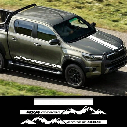 4x4 Off-Road Vehicle Door Side Skirt Sticker Set, Suitable For Off-Road Vehicles, Pickup Trucks, SUVs, Striped Car Hood Vinyl Stickers, Car Decoration Accessories