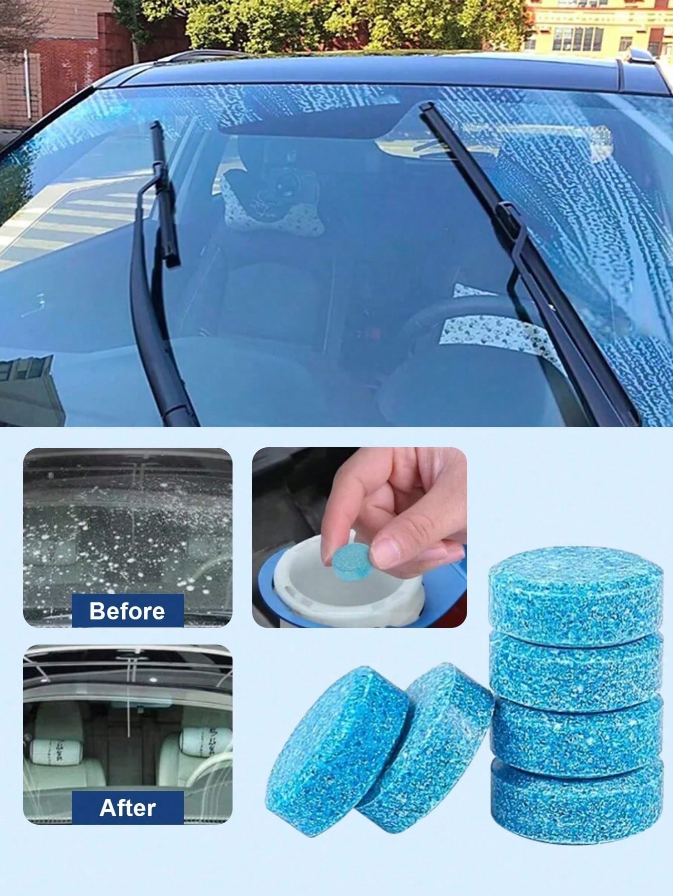 5/10/20/50/100pcs All-Season Windshield Cleaning Tablets Concentrated Effervescent Degreaser For Oil Film & Streak-Free Glass| Quick-Dissolving Washer Fluid Booster With Ice Prevention (-30°C), Compa