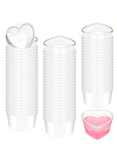 5/10/25/50pcs Heart-Shaped Disposable Plastic Cups With Leak-Proof Lids, Suitable For Whipped Cream, Jelly, Small Condiment Storage, Shot Glasses, Dipping Sauce, Salad Dressing, Pudding, DIY Liquid Ba
