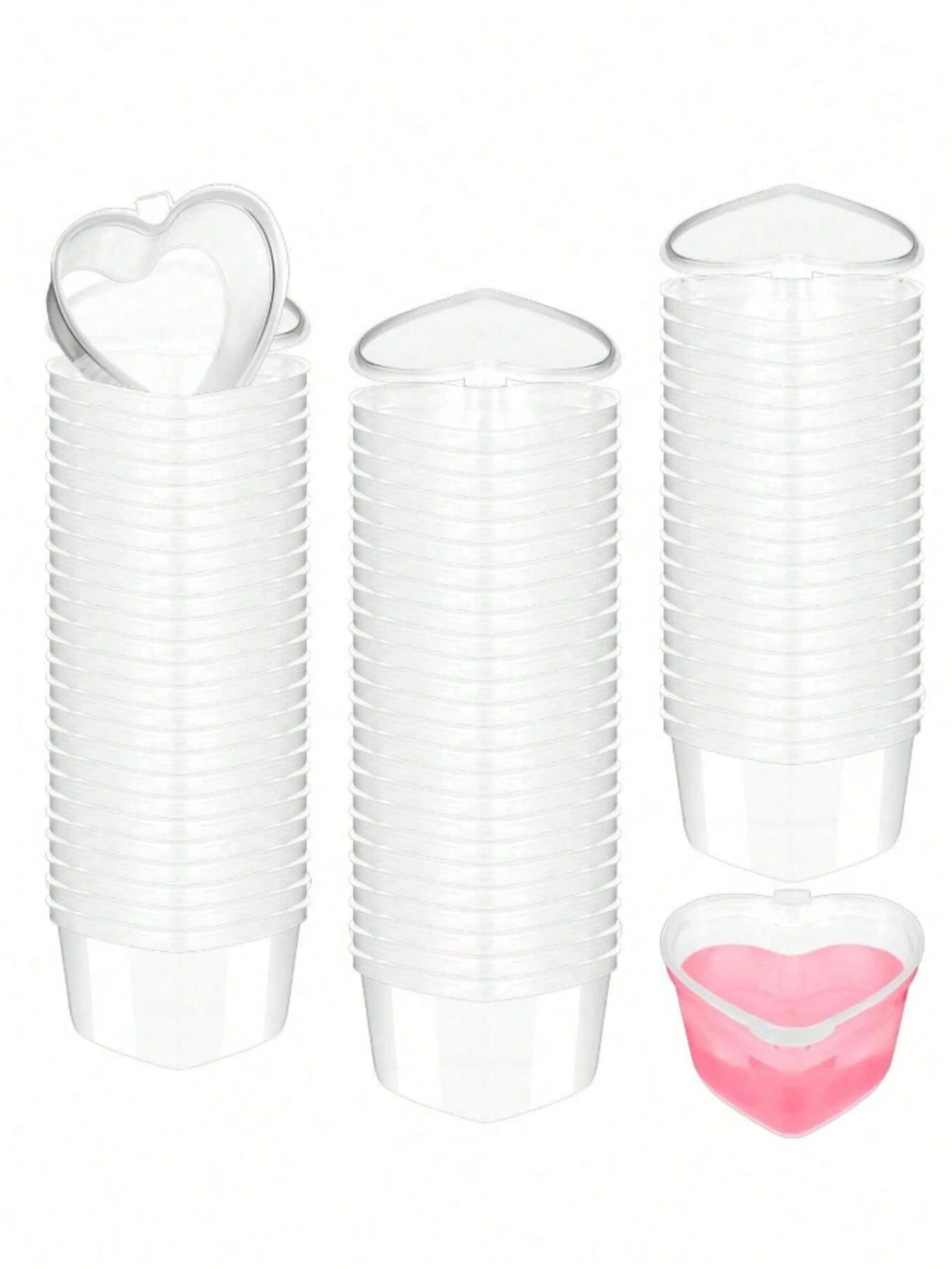 5/10/25/50pcs Heart-Shaped Disposable Plastic Cups With Leak-Proof Lids, Suitable For Whipped Cream, Jelly, Small Condiment Storage, Shot Glasses, Dipping Sauce, Salad Dressing, Pudding, DIY Liquid Ba