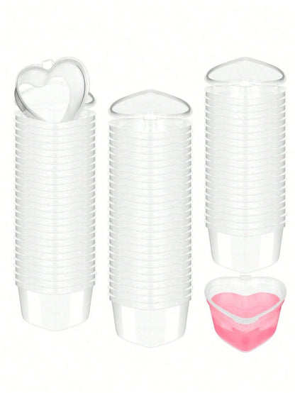 5/10/25/50pcs Heart-Shaped Disposable Plastic Cups With Leak-Proof Lids, Suitable For Whipped Cream, Jelly, Small Condiment Storage, Shot Glasses, Dipping Sauce, Salad Dressing, Pudding, DIY Liquid Ba