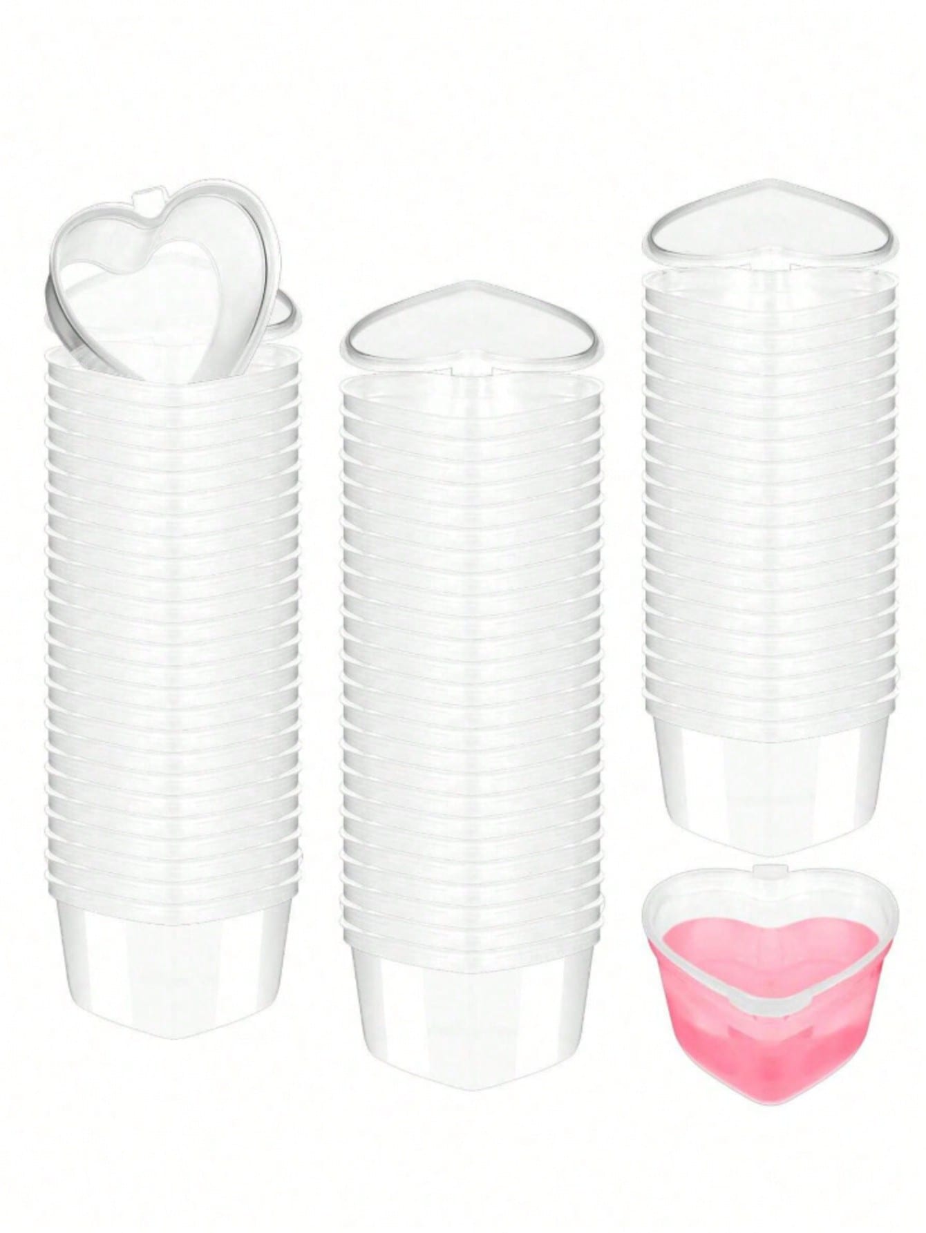 5/10/25/50pcs Heart-Shaped Disposable Plastic Cups With Leak-Proof Lids, Suitable For Whipped Cream, Jelly, Small Condiment Storage, Shot Glasses, Dipping Sauce, Salad Dressing, Pudding, DIY Liquid Ba