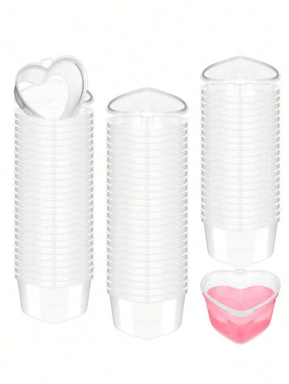 5/10/25/50pcs Heart-Shaped Disposable Plastic Cups With Leak-Proof Lids, Suitable For Whipped Cream, Jelly, Small Condiment Storage, Shot Glasses, Dipping Sauce, Salad Dressing, Pudding, DIY Liquid Ba