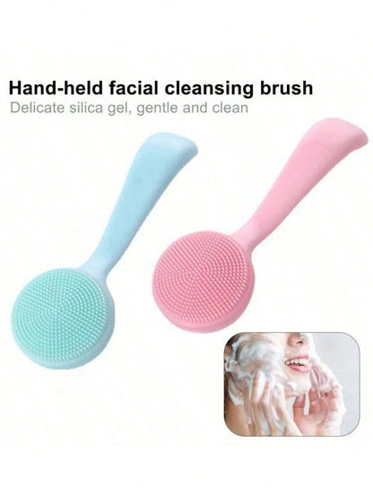 5/2pcs Mini Handheld Oval Facial Cleansing Brush (With Shampoo Brush & Massage Brush), Deep Cleansing Face Brush, Gentle Exfoliating Massage Cleansing Brush, Skincare Tool, Travel Tool