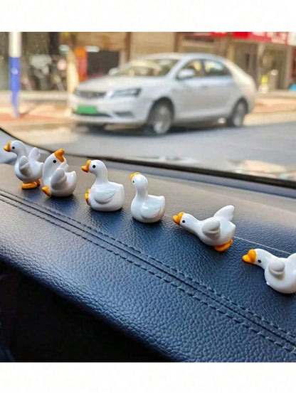 5/6Pcs Mini Goose Resin Car Dashboard Ornaments- Cute Plump Cartoon Goose Figurines, Anti-Slip Epoxy Base, Stress-Relief Decor For Car Interior/Vanity/Office Desk/Miniature Garden, Perfect Gift For A