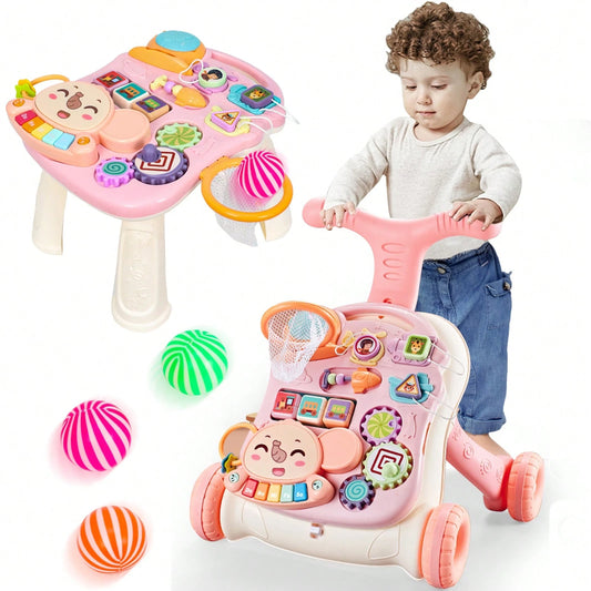 5-In-1 Baby Walker Sit-To-Stand Early Learning Walker For Toddlers Age 0/1/2/3 Years, Baby Balance Bike/Push Walker/Activity Table With Music For 12m+