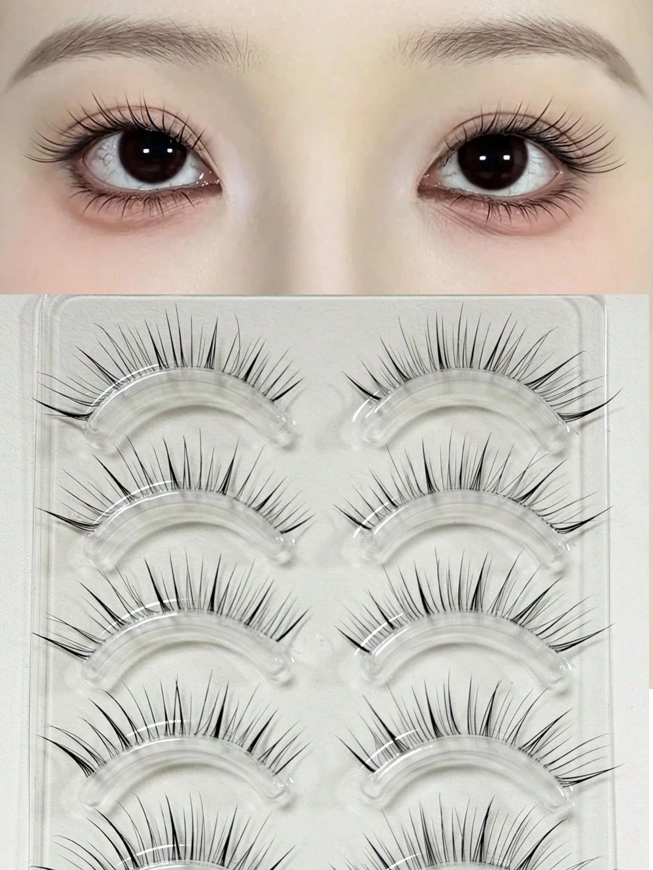 5 Pairs Clear Diagonal Winged False Eyelashes, Wet Tip Natural Realistic Uplifted One-Piece Cartoon Fox-Style Elongated Eye Tail Japanese-Style Clustered Lashes