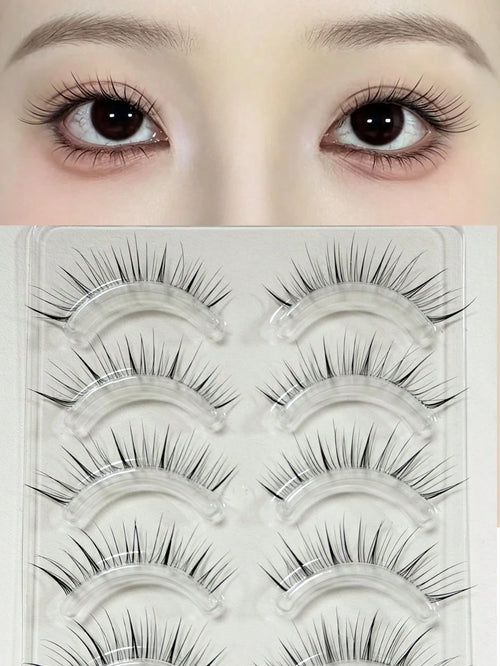 5 Pairs Clear Diagonal Winged False Eyelashes, Wet Tip Natural Realistic Uplifted One-Piece Cartoon Fox-Style Elongated Eye Tail Japanese-Style Clustered Lashes