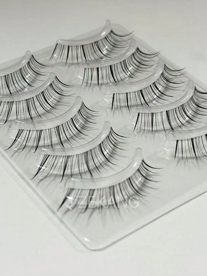 5 Pairs Clear Diagonal Winged False Eyelashes, Wet Tip Natural Realistic Uplifted One-Piece Cartoon Fox-Style Elongated Eye Tail Japanese-Style Clustered Lashes