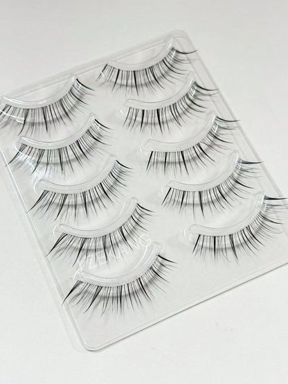 5 Pairs Clear Diagonal Winged False Eyelashes, Wet Tip Natural Realistic Uplifted One-Piece Cartoon Fox-Style Elongated Eye Tail Japanese-Style Clustered Lashes