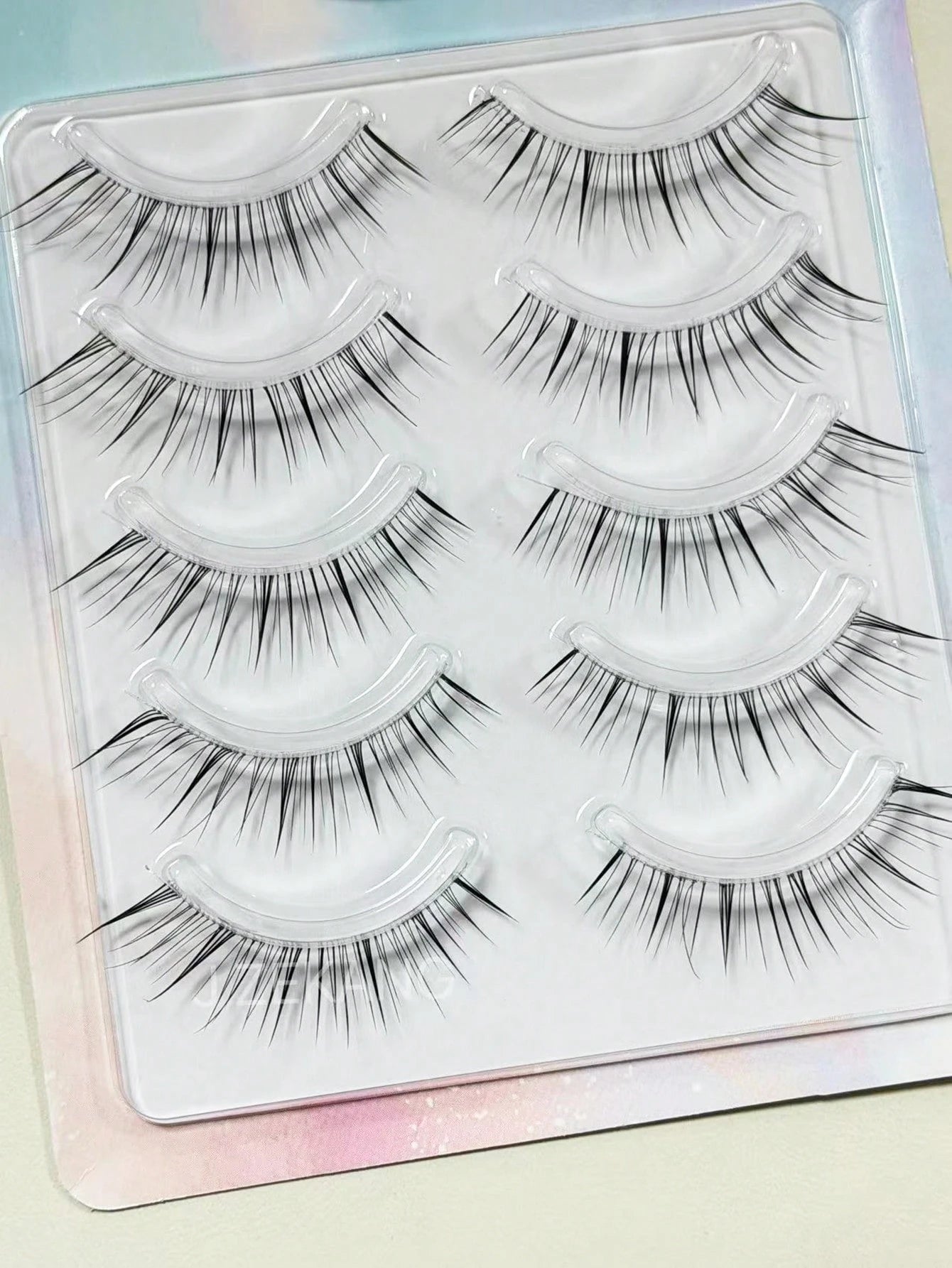 5 Pairs Clear Diagonal Winged False Eyelashes, Wet Tip Natural Realistic Uplifted One-Piece Cartoon Fox-Style Elongated Eye Tail Japanese-Style Clustered Lashes