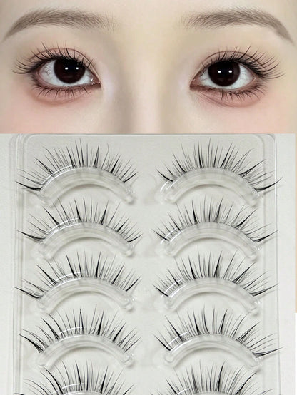5 Pairs Clear Diagonal Winged False Eyelashes, Wet Tip Natural Realistic Uplifted One-Piece Cartoon Fox-Style Elongated Eye Tail Japanese-Style Clustered Lashes