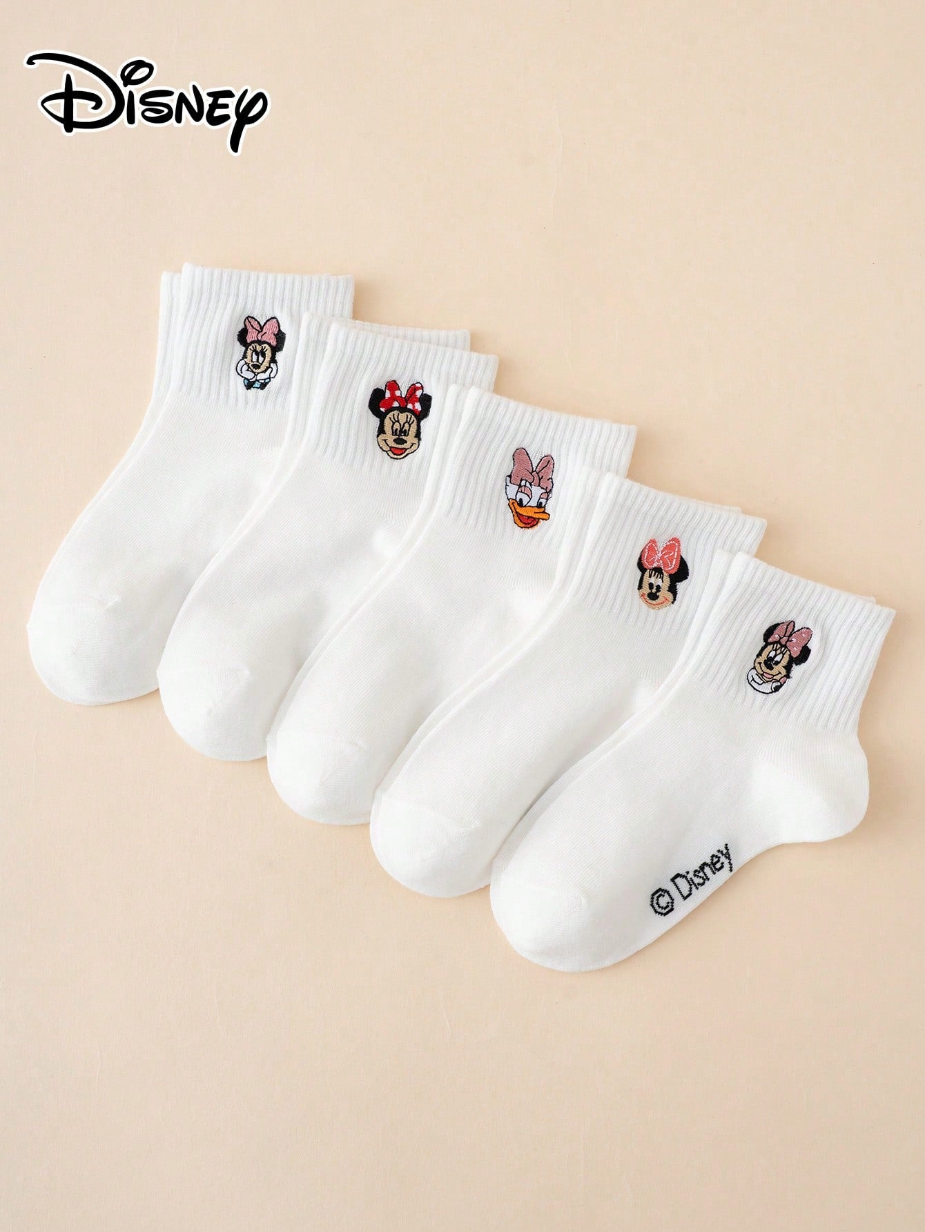 5 Pairs Of Interesting And Personalized Cartoon-Style Cute Embroidered Disney Sock Series Daisy Pattern Tights