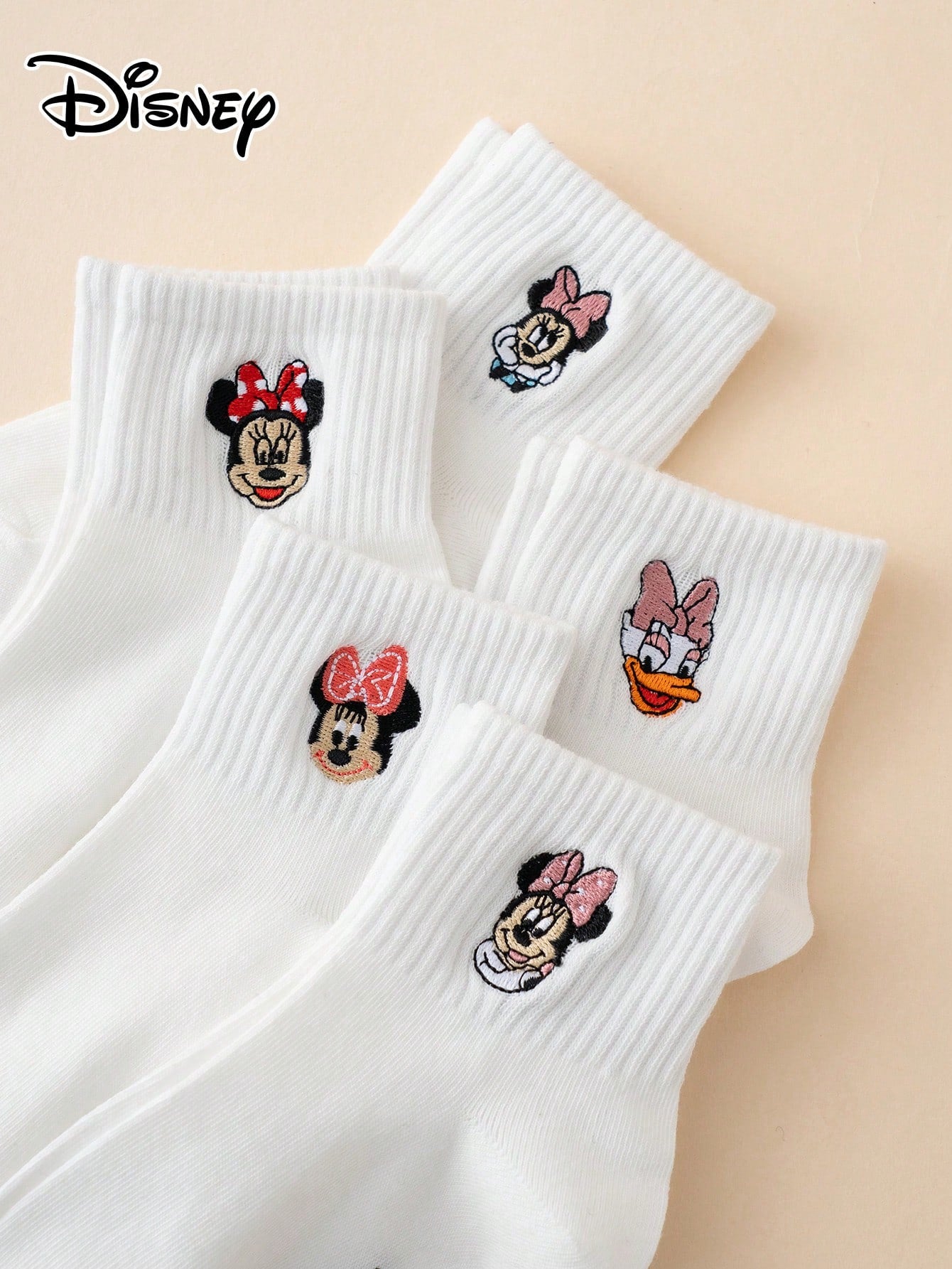 5 Pairs Of Interesting And Personalized Cartoon-Style Cute Embroidered Disney Sock Series Daisy Pattern Tights