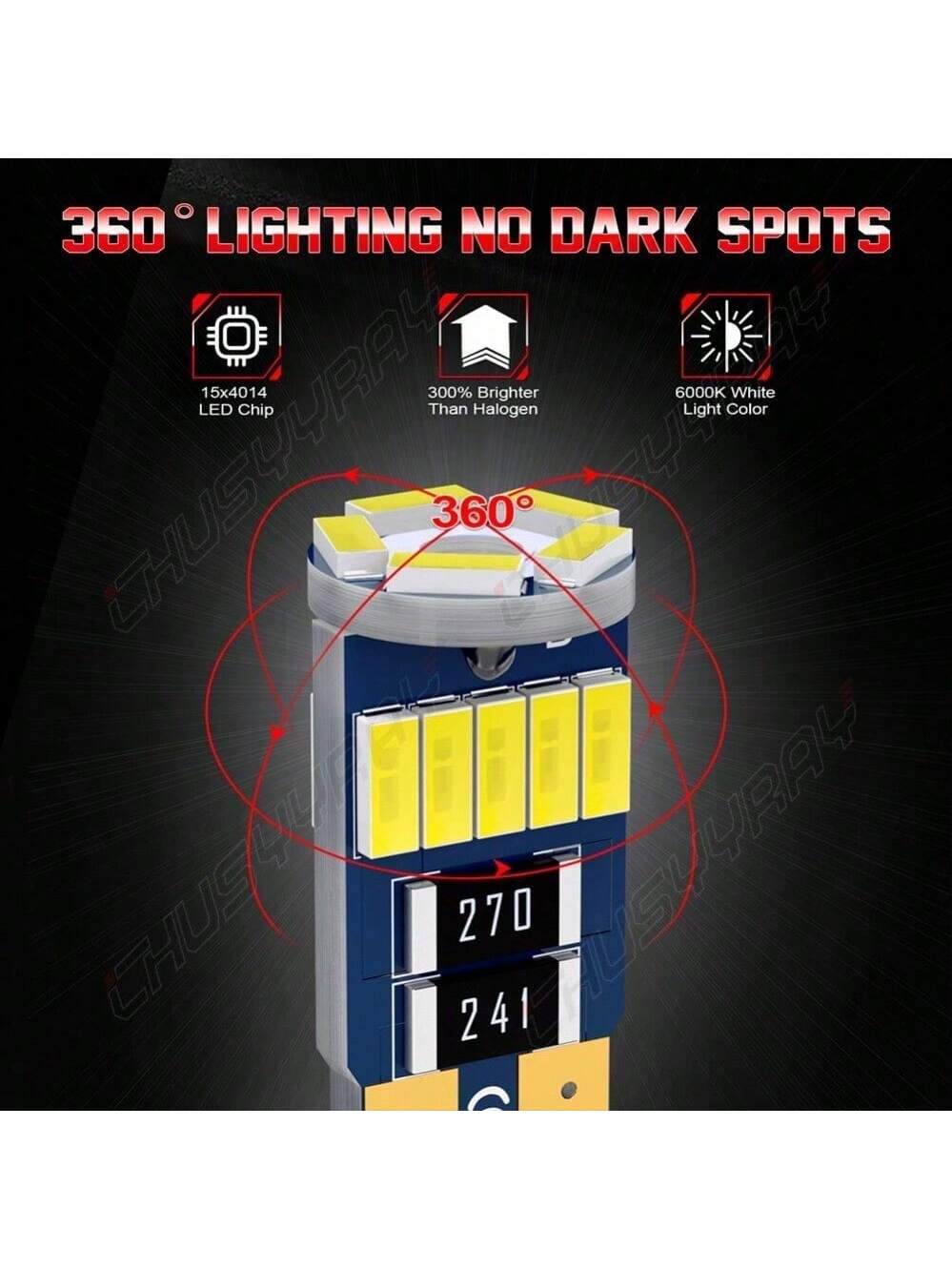 5 X 6000k White T10 168 194 2825 W5W LED Bulbs For Interior License Plate Light