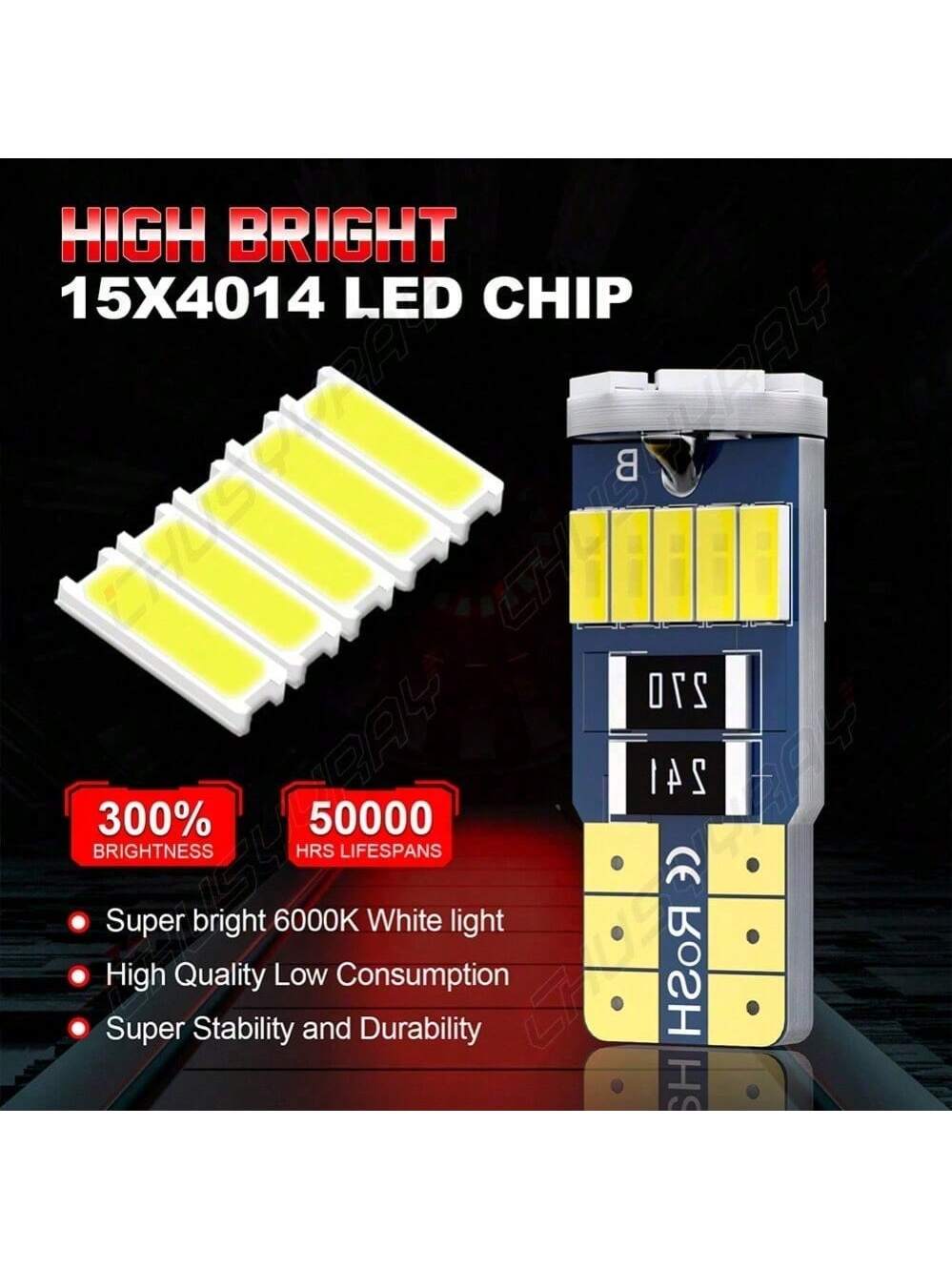 5 X 6000k White T10 168 194 2825 W5W LED Bulbs For Interior License Plate Light