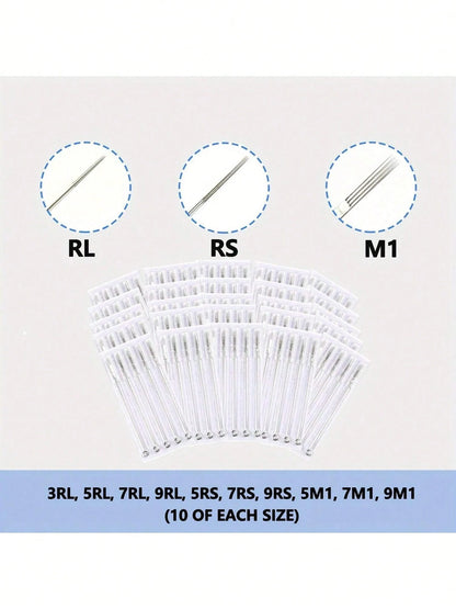 50/100pcs Mixed Tattoo Needles, Stainless Steel Sterilized Tattoo Gun Needles, Precision Line, Shade And Large Needle Combination, Professional Tattoo Art Use