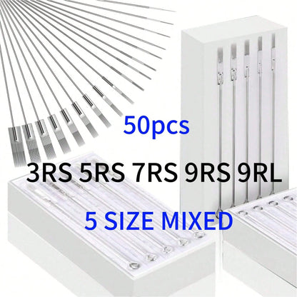 50/100pcs Mixed Tattoo Needles, Stainless Steel Sterilized Tattoo Gun Needles, Precision Line, Shade And Large Needle Combination, Professional Tattoo Art Use