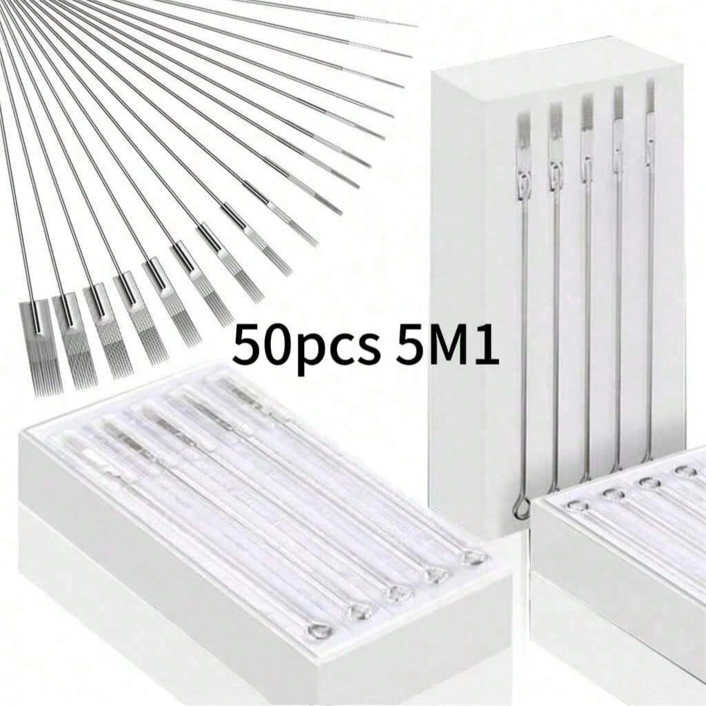 50/100pcs Mixed Tattoo Needles, Stainless Steel Sterilized Tattoo Gun Needles, Precision Line, Shade And Large Needle Combination, Professional Tattoo Art Use