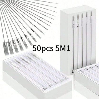 50/100pcs Mixed Tattoo Needles, Stainless Steel Sterilized Tattoo Gun Needles, Precision Line, Shade And Large Needle Combination, Professional Tattoo Art Use
