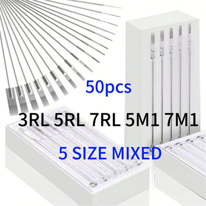 50/100pcs Mixed Tattoo Needles, Stainless Steel Sterilized Tattoo Gun Needles, Precision Line, Shade And Large Needle Combination, Professional Tattoo Art Use