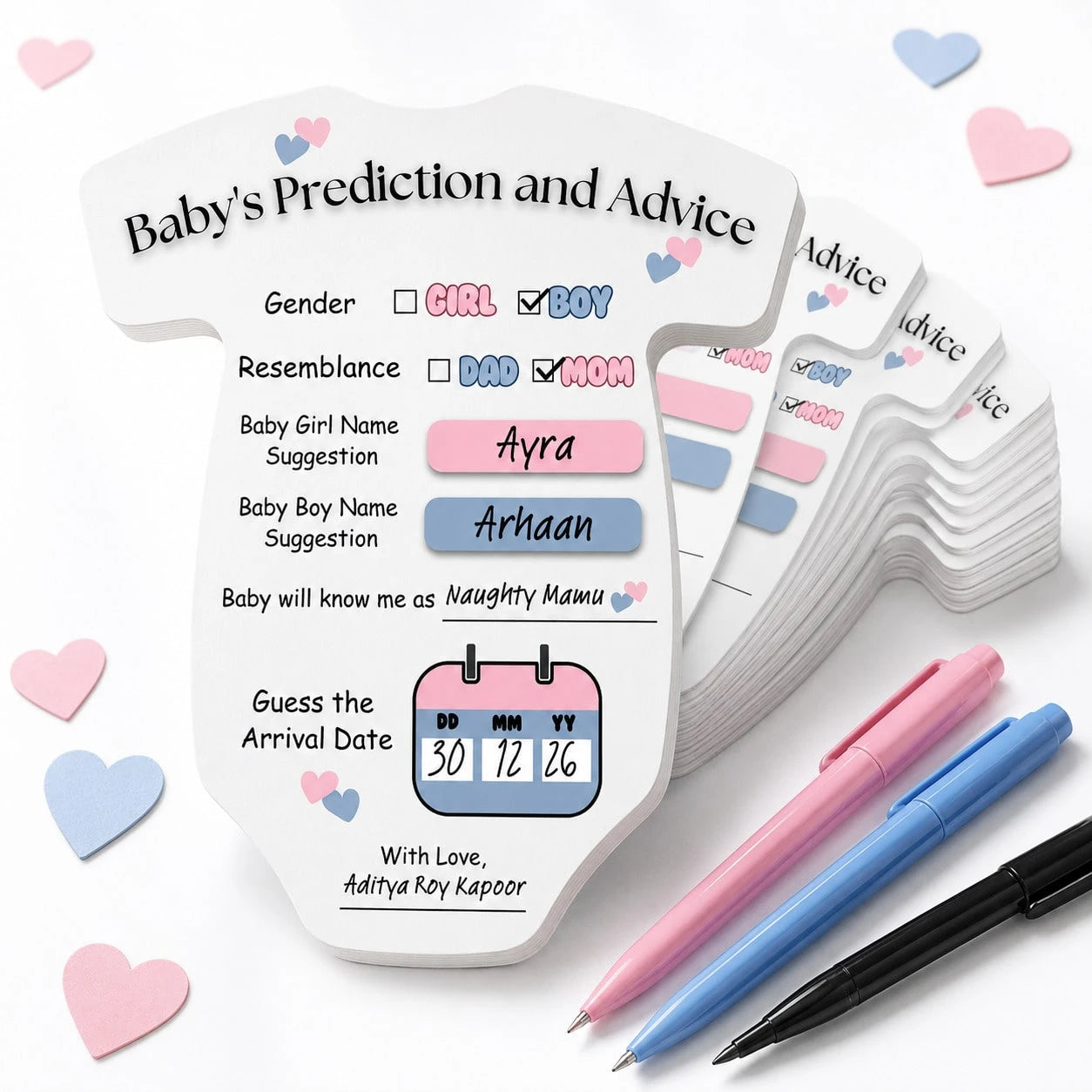 50/30/20PCS Baby Shower Prediction Advice Cards, Romper Shaped Gender Reveal Game, Mom To Be Party Supplies, Baby Shower Decorations