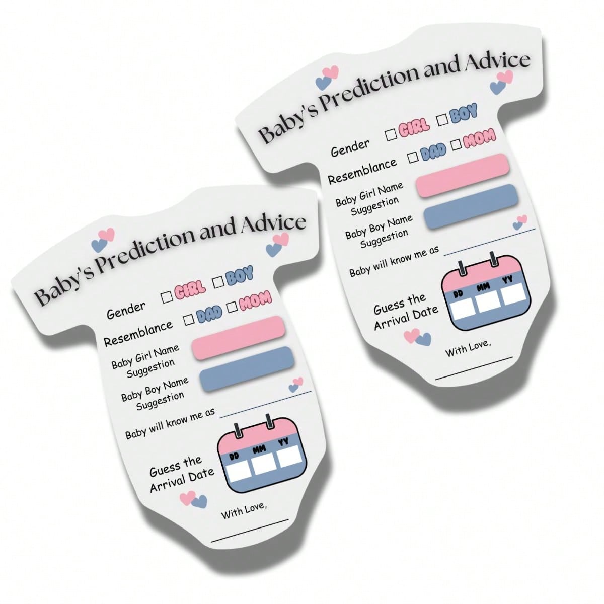 50/30/20PCS Baby Shower Prediction Advice Cards, Romper Shaped Gender Reveal Game, Mom To Be Party Supplies, Baby Shower Decorations