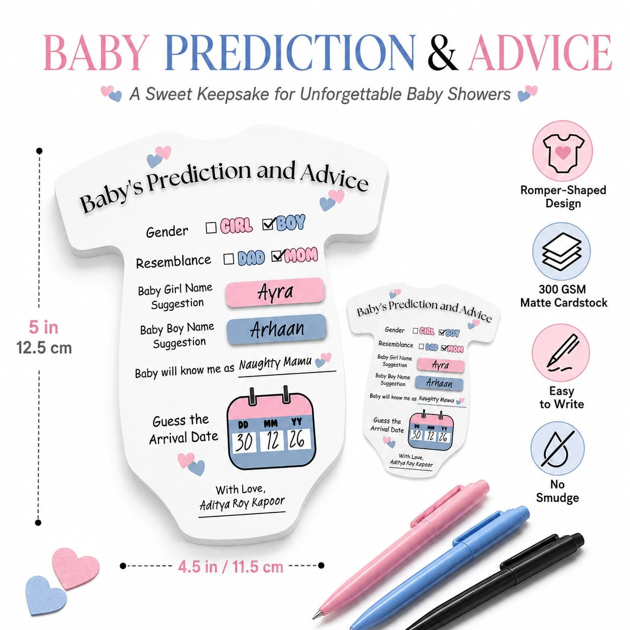 50/30/20PCS Baby Shower Prediction Advice Cards, Romper Shaped Gender Reveal Game, Mom To Be Party Supplies, Baby Shower Decorations