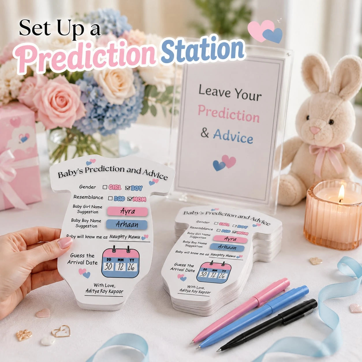50/30/20PCS Baby Shower Prediction Advice Cards, Romper Shaped Gender Reveal Game, Mom To Be Party Supplies, Baby Shower Decorations