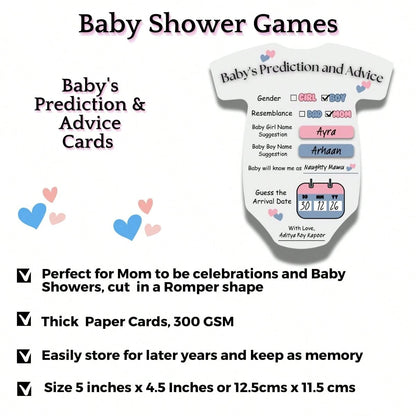 50/30/20PCS Baby Shower Prediction Advice Cards, Romper Shaped Gender Reveal Game, Mom To Be Party Supplies, Baby Shower Decorations