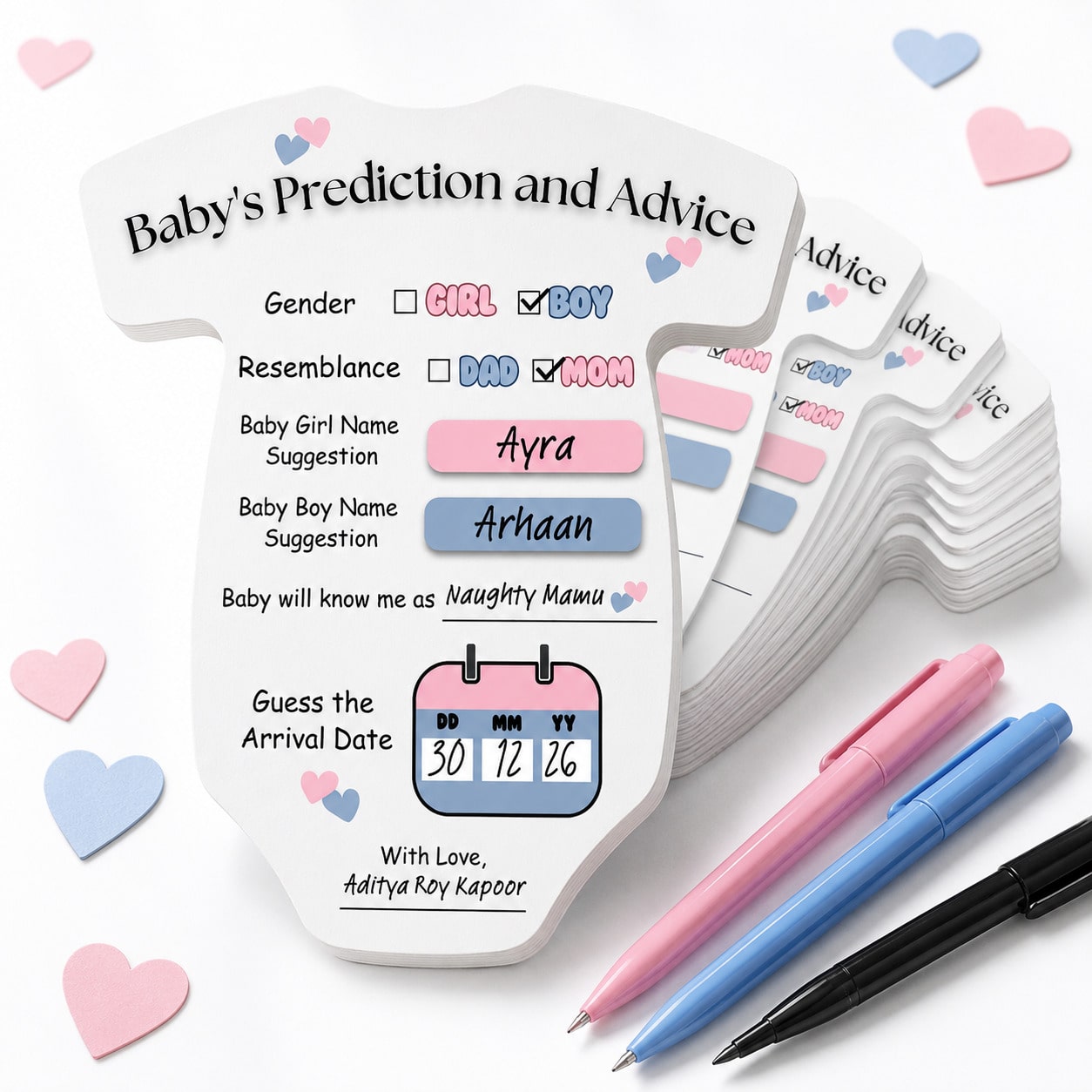 50/30/20PCS Baby Shower Prediction Advice Cards, Romper Shaped Gender Reveal Game, Mom To Be Party Supplies, Baby Shower Decorations