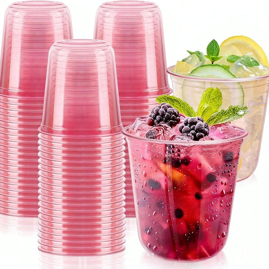 50 Pcs Disposable Stemless Es Crystal Plastic Wine Es C Classic PET Drinking Cup For Meeting Weddings Birthday Cocktail Christmas Party Supplies Pink 12oz