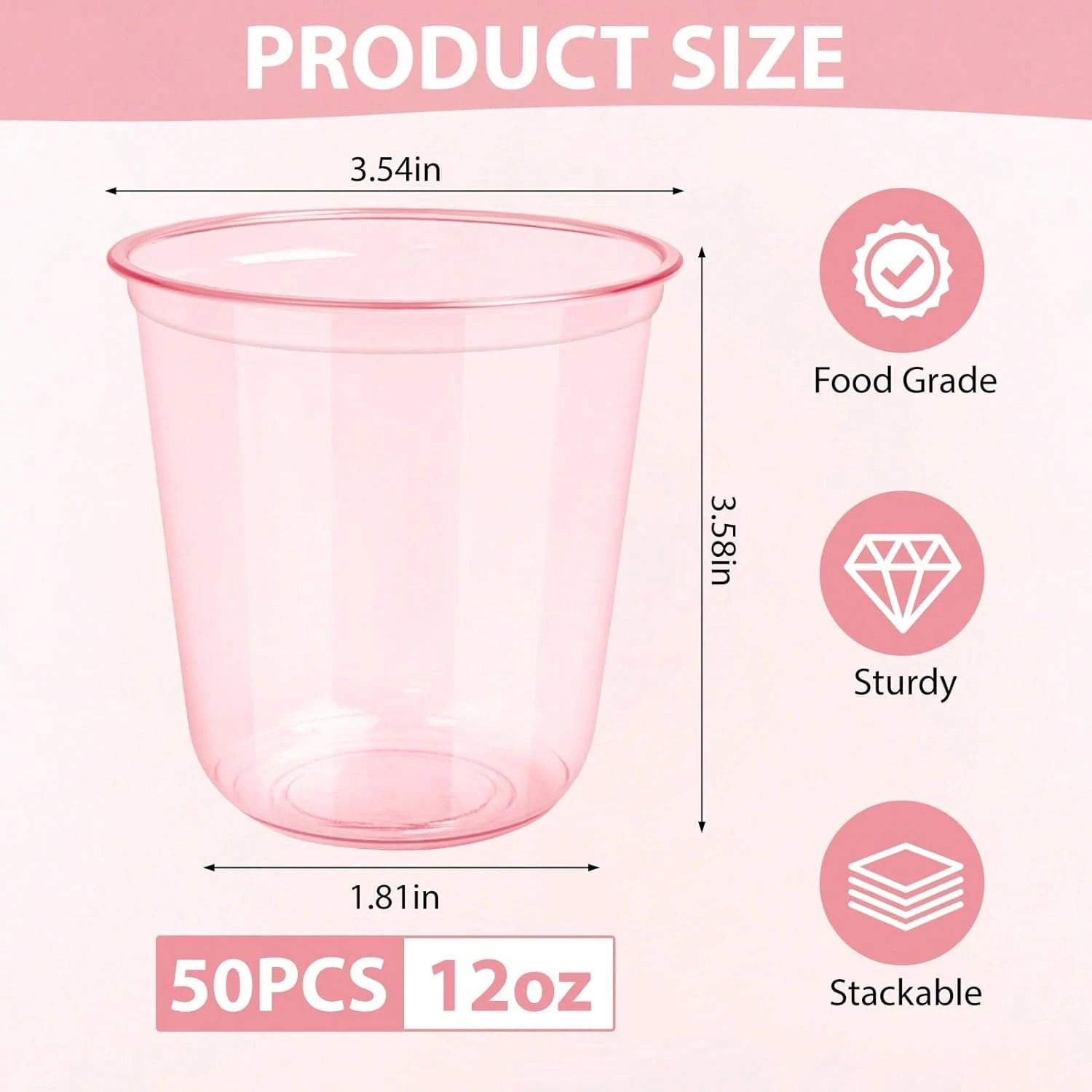 50 Pcs Disposable Stemless Es Crystal Plastic Wine Es C Classic PET Drinking Cup For Meeting Weddings Birthday Cocktail Christmas Party Supplies Pink 12oz