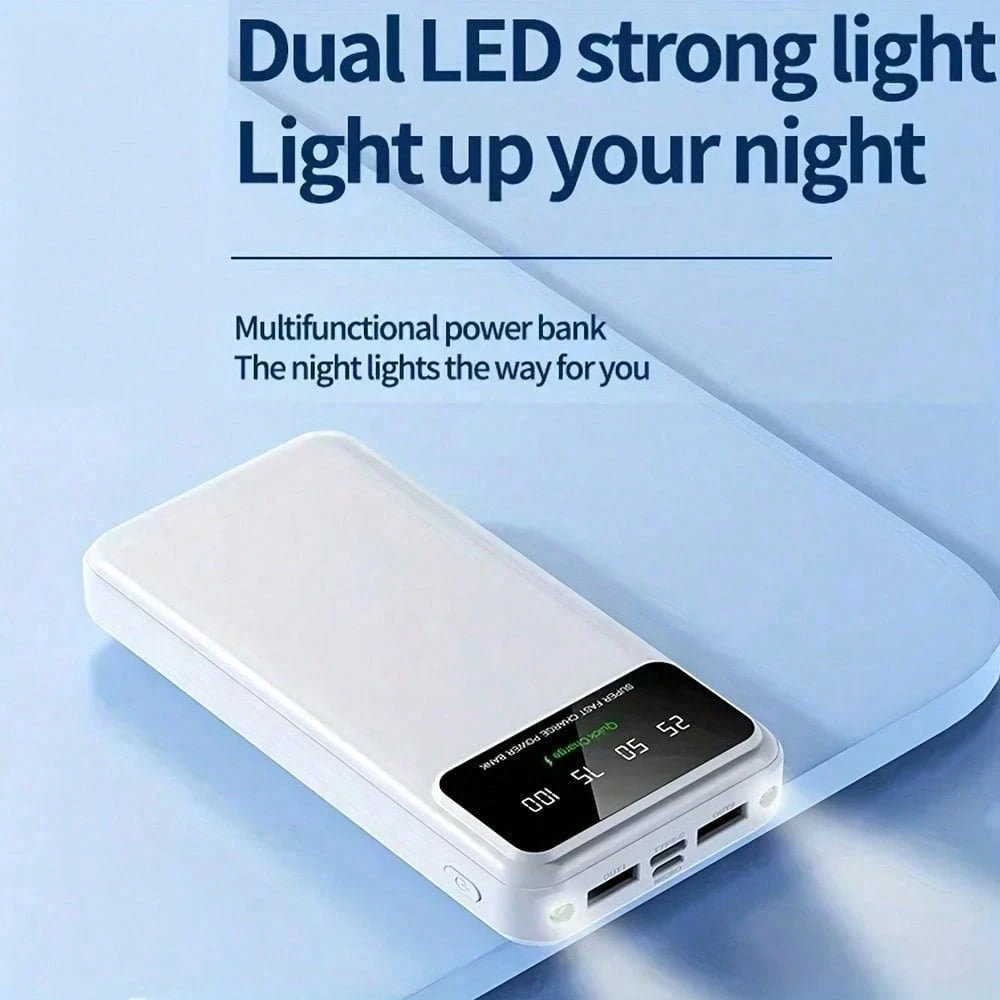 50000mAh Large-Capacity Power Bank Portable Charger, 20W Fast Charge Suitable For Charging All Mobile Phones.With LED Power Display/With Dual Flashlight For Outdoor Travel Emergency Power Supply Devic