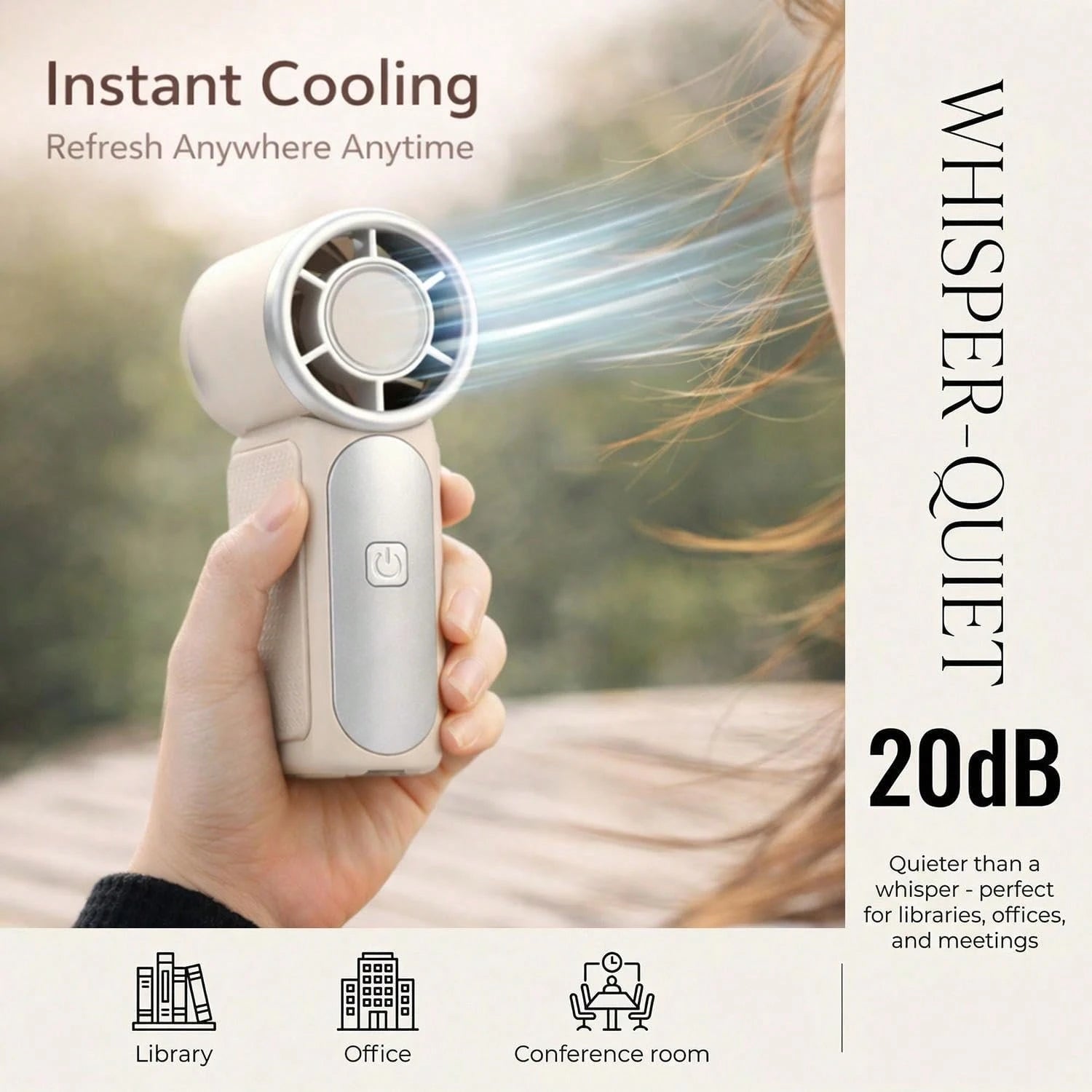 5000mAh Rechargeable Personal Fan, 6 Speed 16900 RPM High Velocity Fan With LED Display, Portable White Fan For Daily Use