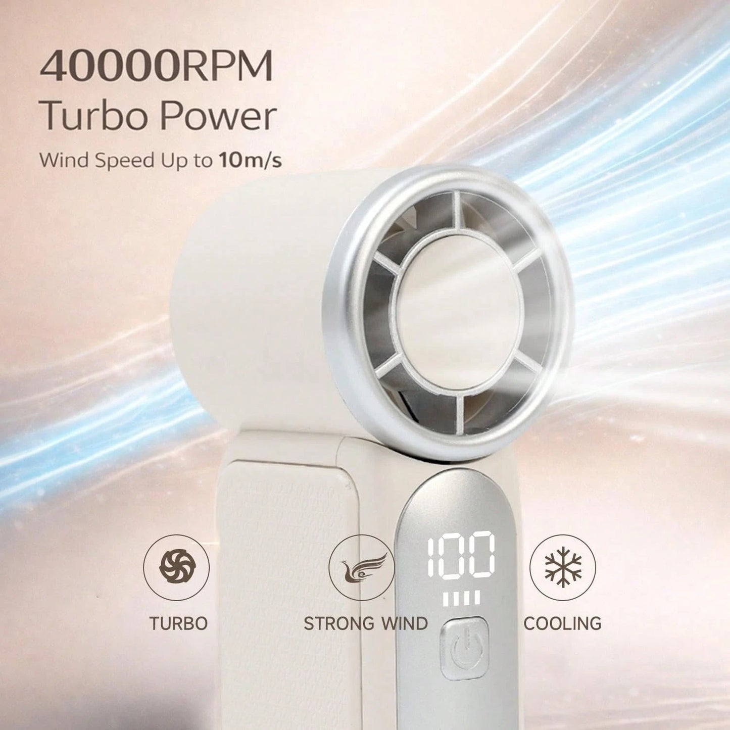 5000mAh Rechargeable Personal Fan, 6 Speed 16900 RPM High Velocity Fan With LED Display, Portable White Fan For Daily Use