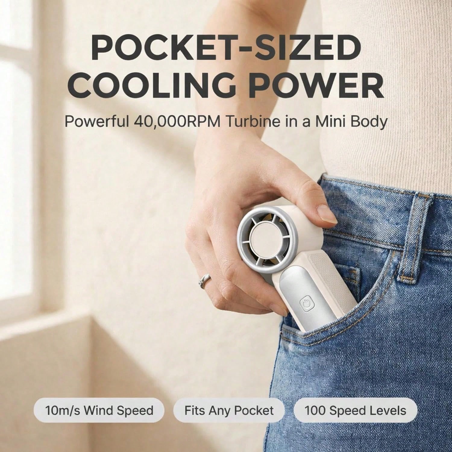 5000mAh Rechargeable Personal Fan, 6 Speed 16900 RPM High Velocity Fan With LED Display, Portable White Fan For Daily Use