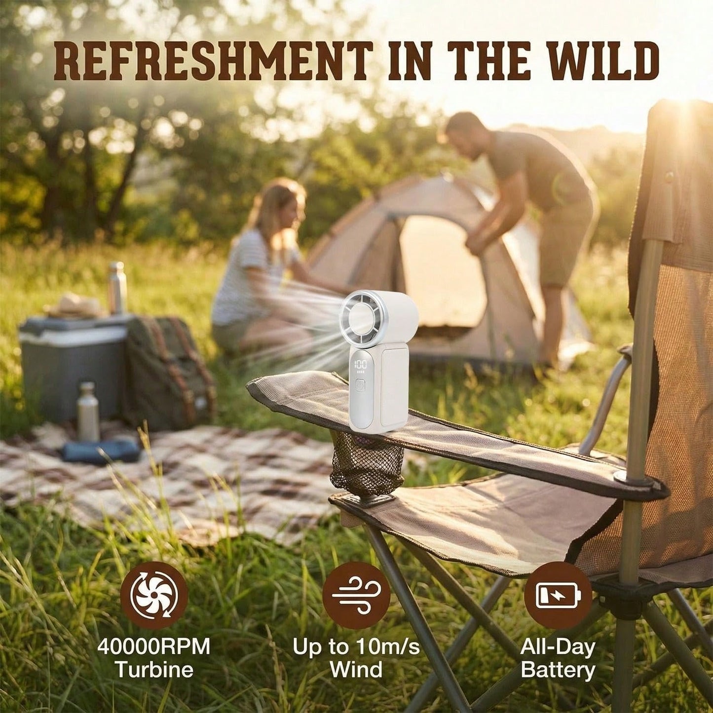 5000mAh Rechargeable Personal Fan, 6 Speed 16900 RPM High Velocity Fan With LED Display, Portable White Fan For Daily Use