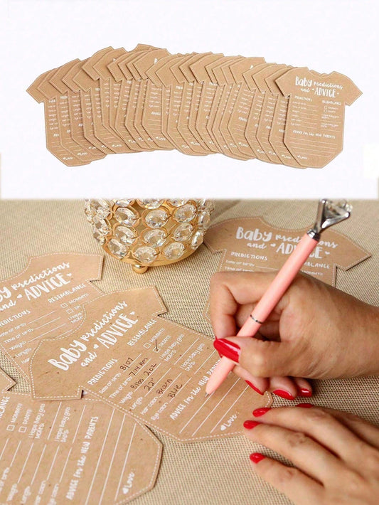 50pcs-Clothing Style Prediction Advice Cards For Decoration Gender Reveal Kraft Paper Suggested Prediction Cards For Baptism Game Gift Or Party Guests To Offer Advice For New Parents Handwritten Cards