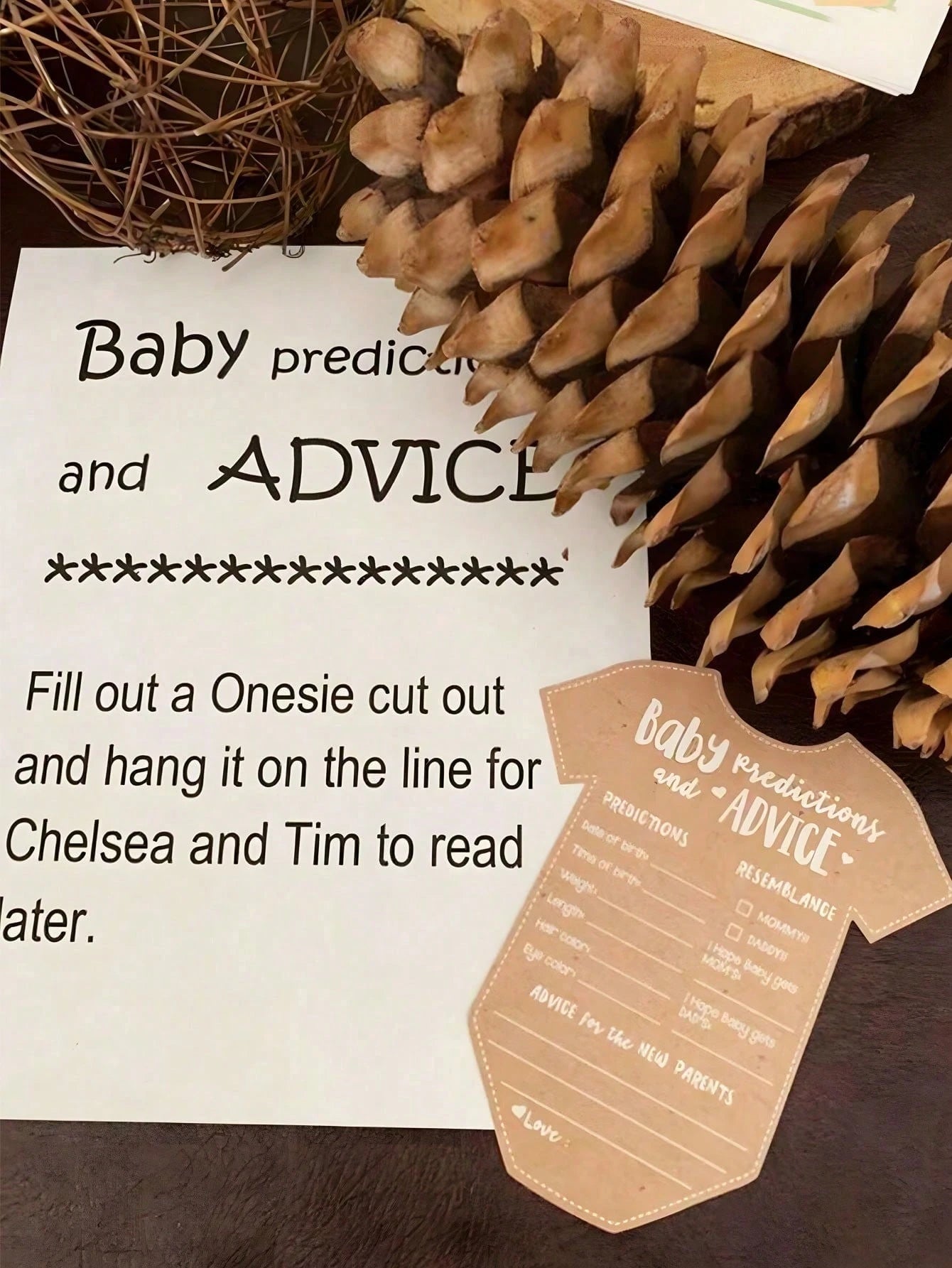 50pcs-Clothing Style Prediction Advice Cards For Decoration Gender Reveal Kraft Paper Suggested Prediction Cards For Baptism Game Gift Or Party Guests To Offer Advice For New Parents Handwritten Cards