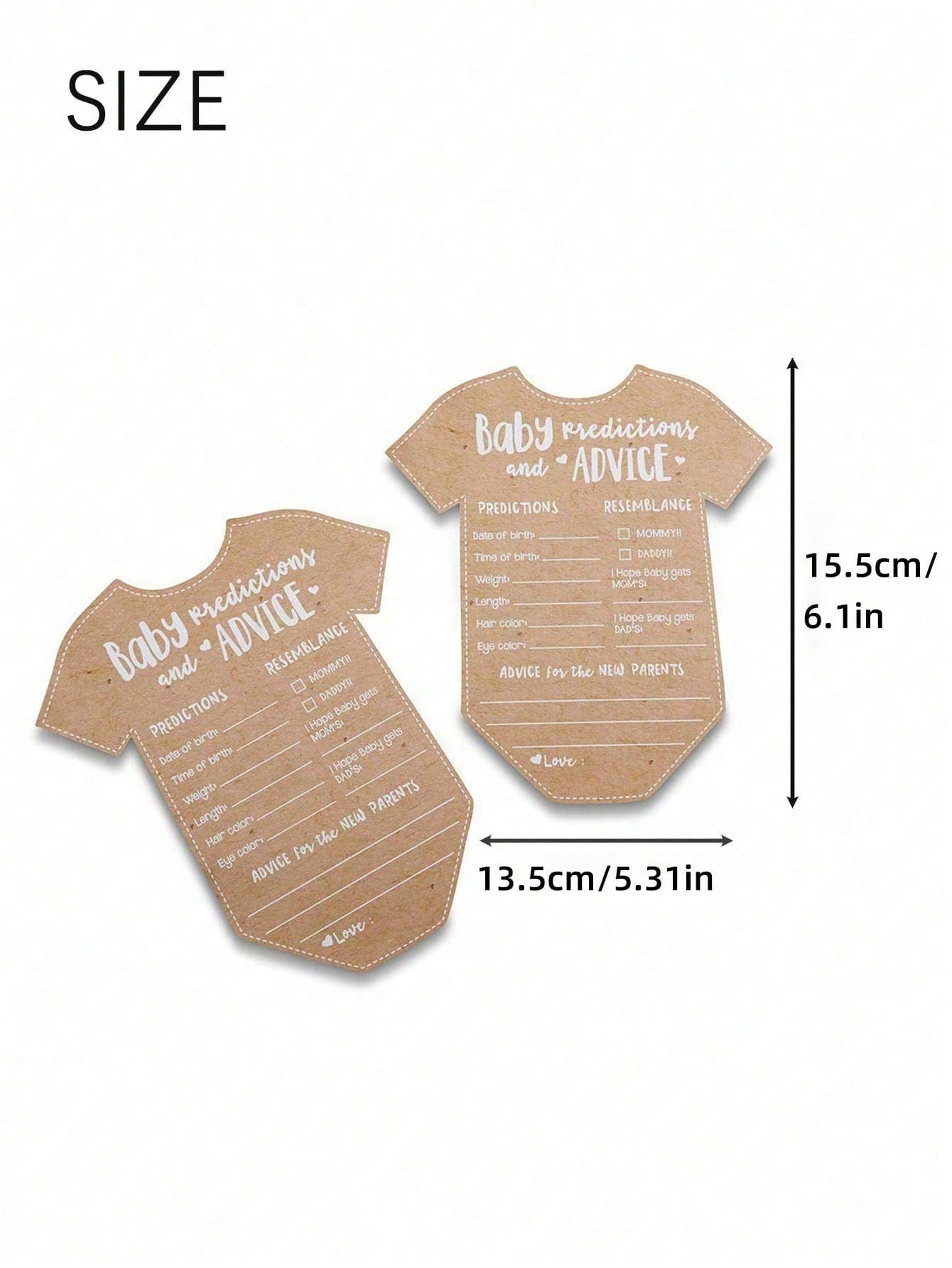 50pcs-Clothing Style Prediction Advice Cards For Decoration Gender Reveal Kraft Paper Suggested Prediction Cards For Baptism Game Gift Or Party Guests To Offer Advice For New Parents Handwritten Cards