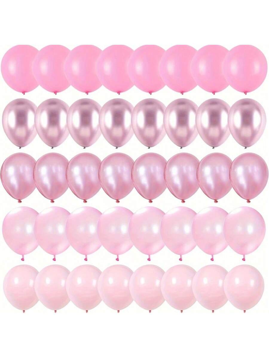 50pcs Pink Balloon Set- Chrome Pink, Pearl Pink, Macaron Pink And Various Soft Pink Shades, Suitable For Decorating Backgrounds And Gifts For Girls And Girl Birthdays, Weddings, Christenings, Princes