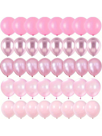 50pcs Pink Balloon Set- Chrome Pink, Pearl Pink, Macaron Pink And Various Soft Pink Shades, Suitable For Decorating Backgrounds And Gifts For Girls And Girl Birthdays, Weddings, Christenings, Princes