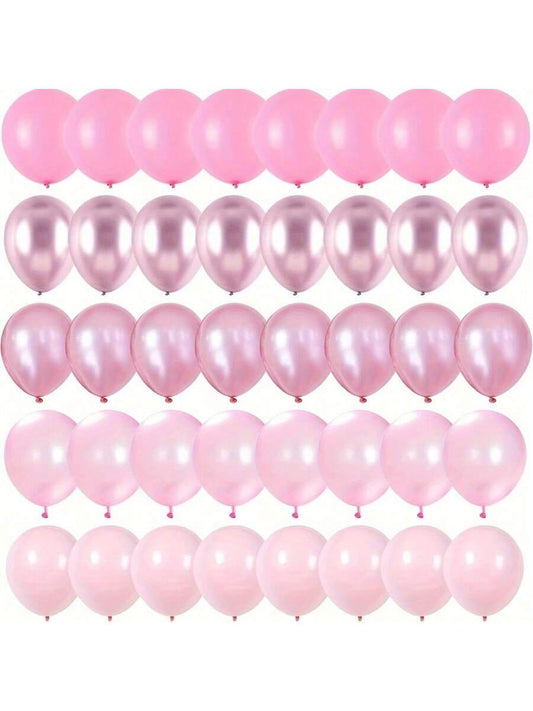 50pcs Pink Balloon Set- Chrome Pink, Pearl Pink, Macaron Pink And Various Soft Pink Shades, Suitable For Decorating Backgrounds And Gifts For Girls And Girl Birthdays, Weddings, Christenings, Princes