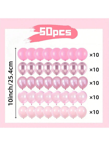 50pcs Pink Balloon Set- Chrome Pink, Pearl Pink, Macaron Pink And Various Soft Pink Shades, Suitable For Decorating Backgrounds And Gifts For Girls And Girl Birthdays, Weddings, Christenings, Princes