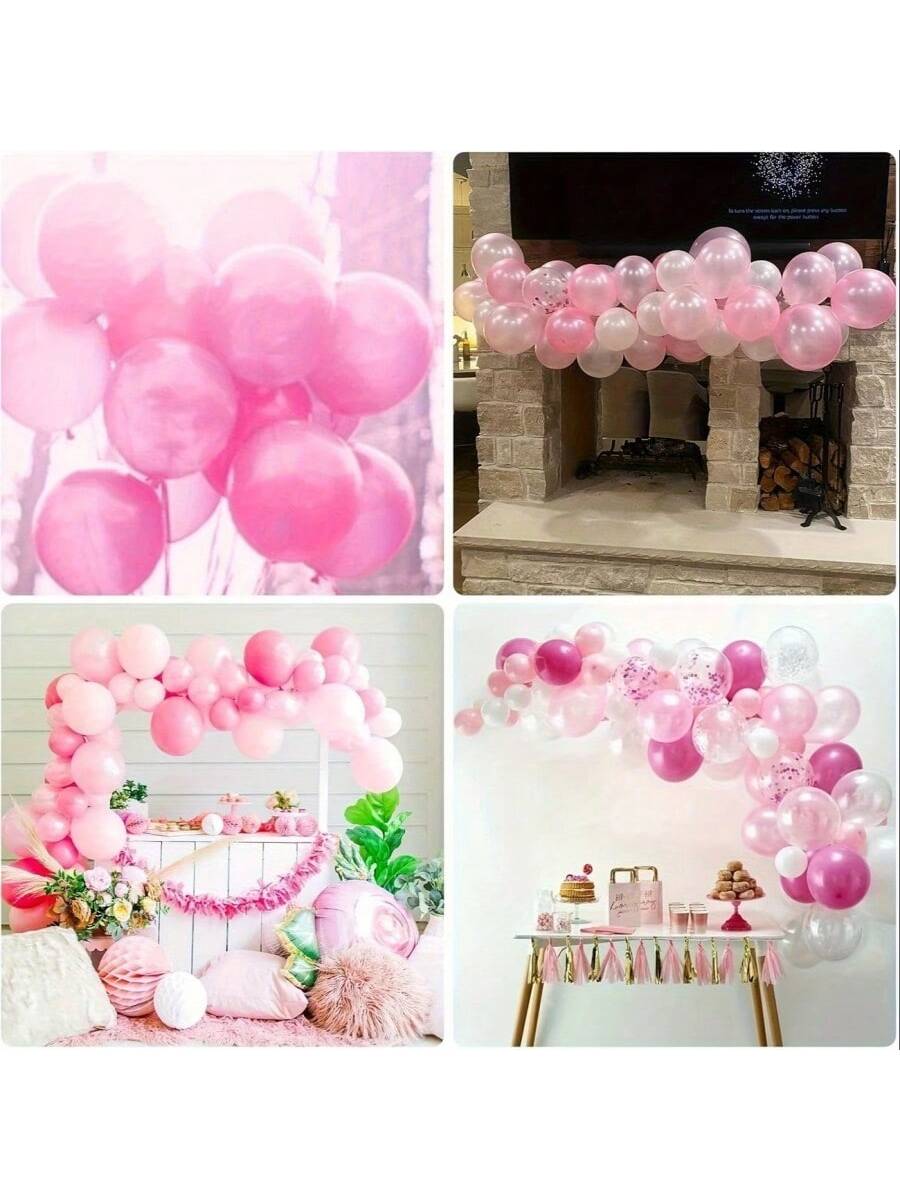 50pcs Pink Balloon Set- Chrome Pink, Pearl Pink, Macaron Pink And Various Soft Pink Shades, Suitable For Decorating Backgrounds And Gifts For Girls And Girl Birthdays, Weddings, Christenings, Princes