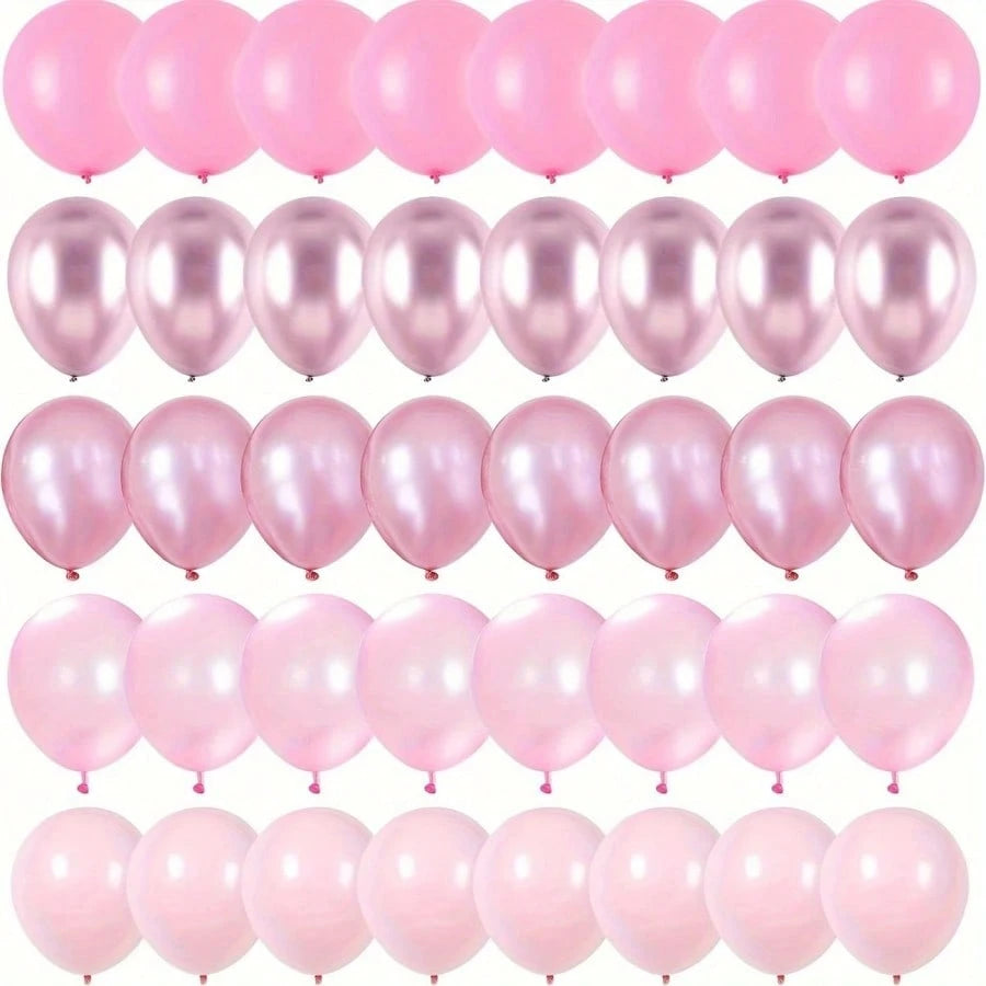 50pcs Pink Balloon Set- Chrome Pink, Pearl Pink, Macaron Pink And Various Soft Pink Shades, Suitable For Decorating Backgrounds And Gifts For Girls And Girl Birthdays, Weddings, Christenings, Princes