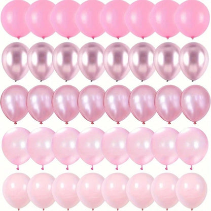 50pcs Pink Balloon Set- Chrome Pink, Pearl Pink, Macaron Pink And Various Soft Pink Shades, Suitable For Decorating Backgrounds And Gifts For Girls And Girl Birthdays, Weddings, Christenings, Princes